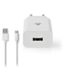 Universal φορτιστής USB 2.4 A, με αποσπώμενο καλώδιο USB Type-C, σε λευκό χρώμα. NEDIS WCHAC242AWT